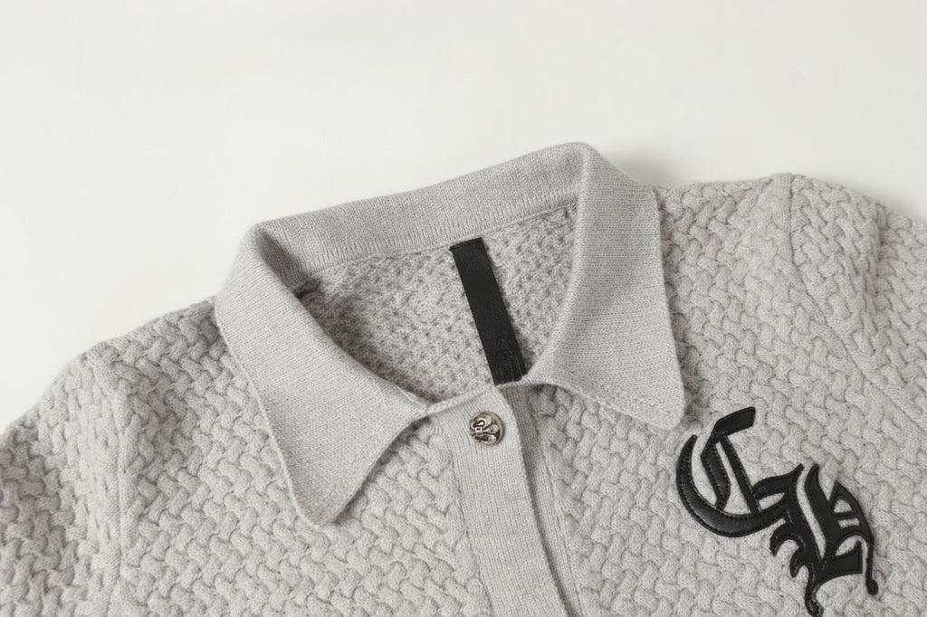 Chrome-Hearts Gothic Cross Knit Cardigan - Black Grey Streetwear Jacket 904